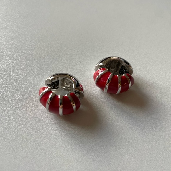 Silver and Red hoop earrings - Picture 1 of 4
